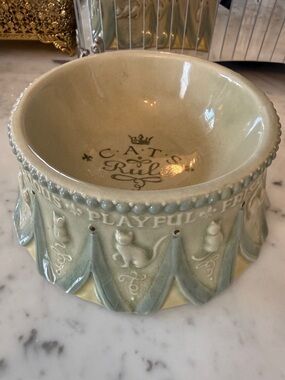 Vintage Rare Ceramic Cat Pet Bowl in Pale Green